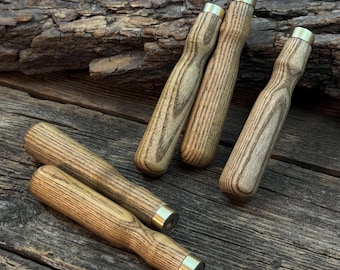 Universal Ash Wood Handles with Brass Rings. 5 PCS Replacement Handles for Wood Carving Chisels and Gouges, Turning & Woodworking Projects.