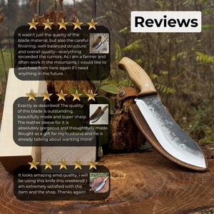Skinning Knife. Razor Sharp Blade. Hand Forged From Hardened Carbon 52100 Steel, Ergonomic Ash Handle, With Leather Sheath. Bushcraft Knife. image 9