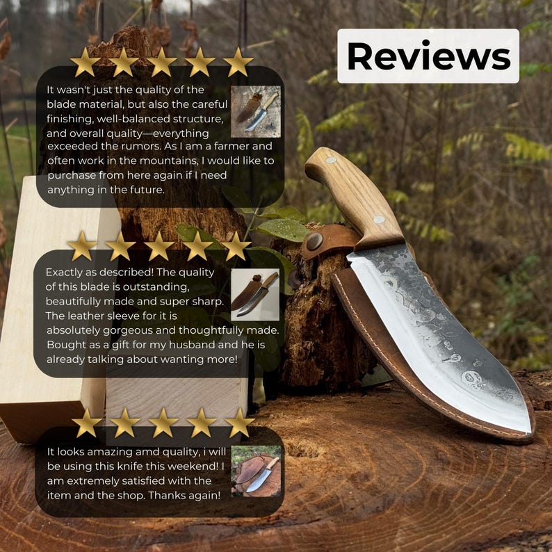 Skinning Knife. Razor Sharp Blade. Hand Forged From Hardened Carbon 52100 Steel, Ergonomic Ash Handle, With Leather Sheath. Bushcraft Knife. image 9