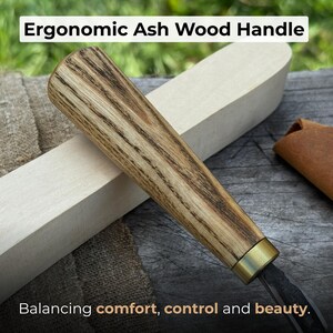 Forged Hook Knife for Wood Carving. Sharp Carbon Steel Blade, Ash Wood Handle, Leather Sheath. Beginners Knife for Carving Spoons, Bowls. image 3