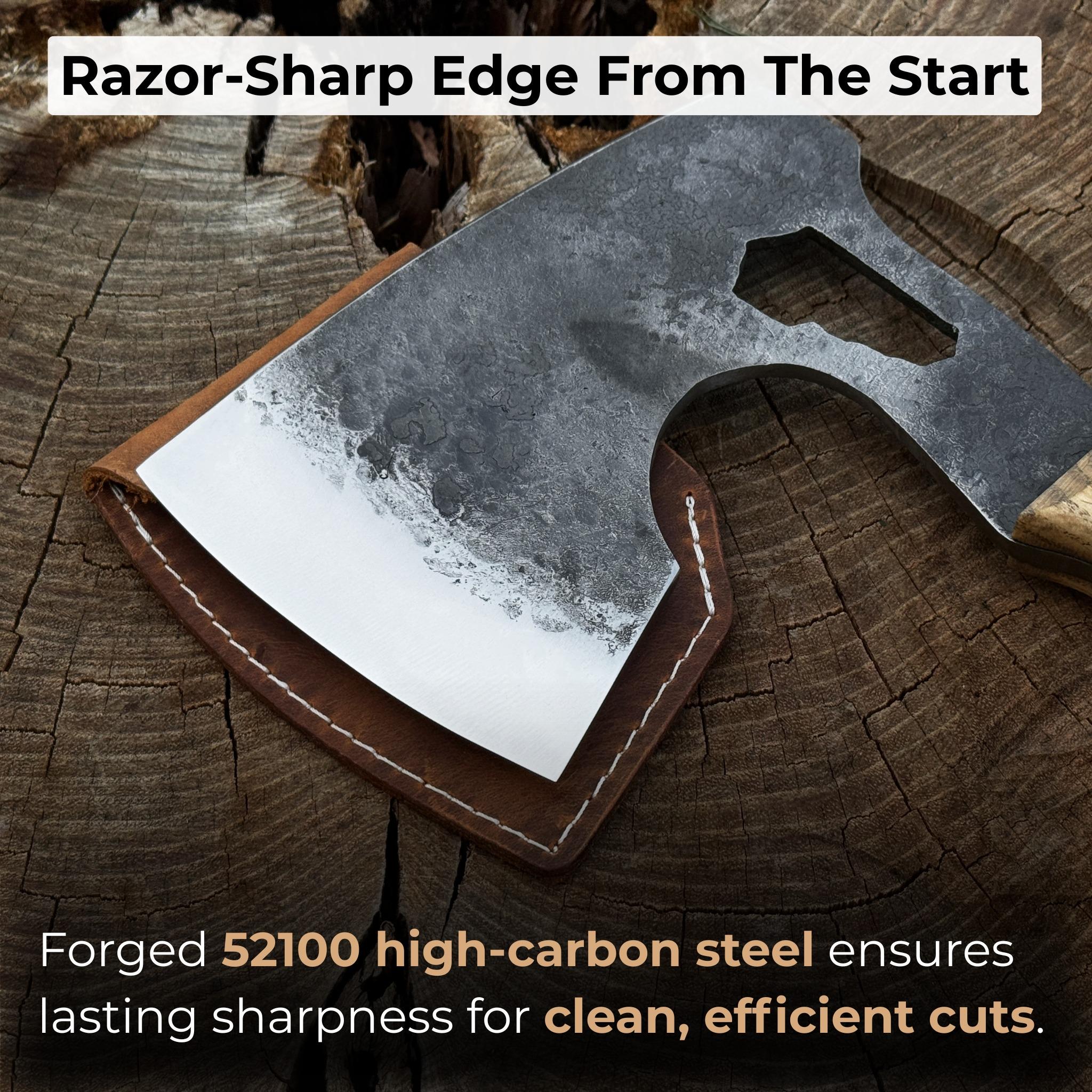 Camping Hatchet – Hand Forged 52100 Carbon Steel Blade, Ash Handle
