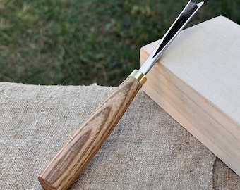 Hand-Forged V-Parting Chisel. 52100 Carbon Steel Blade, Ash Wood Handle. Wood Carving Chisel for Beginners. Sculptural Carving Tool.