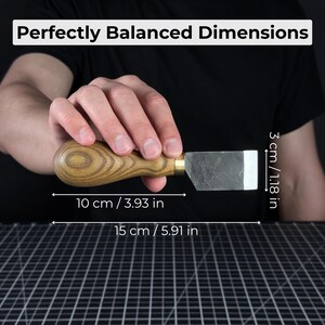 Flat Skiving Knife. Razor Sharp Blade. Hand Forged From Hardened Carbon 52100 Steel, Ergonomic Ash Handle, With Leather Sheath. Leather Tool image 6