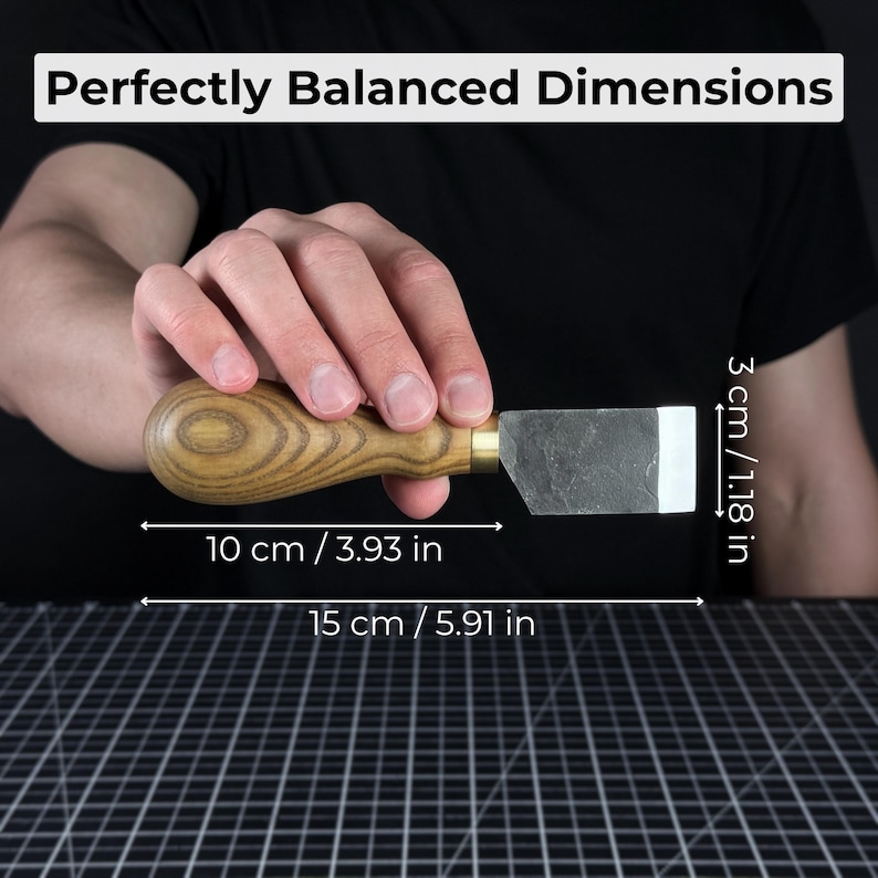 Flat Skiving Knife. Razor Sharp Blade. Hand Forged From Hardened Carbon 52100 Steel, Ergonomic Ash Handle, With Leather Sheath. Leather Tool image 6