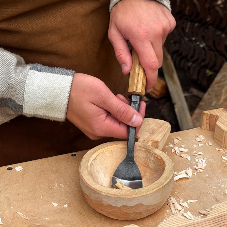 Spoon Carving Gouges, Bowl Hollowing Tools, Hand Forged 52100 Carbon Steel, Gift for Him image 5