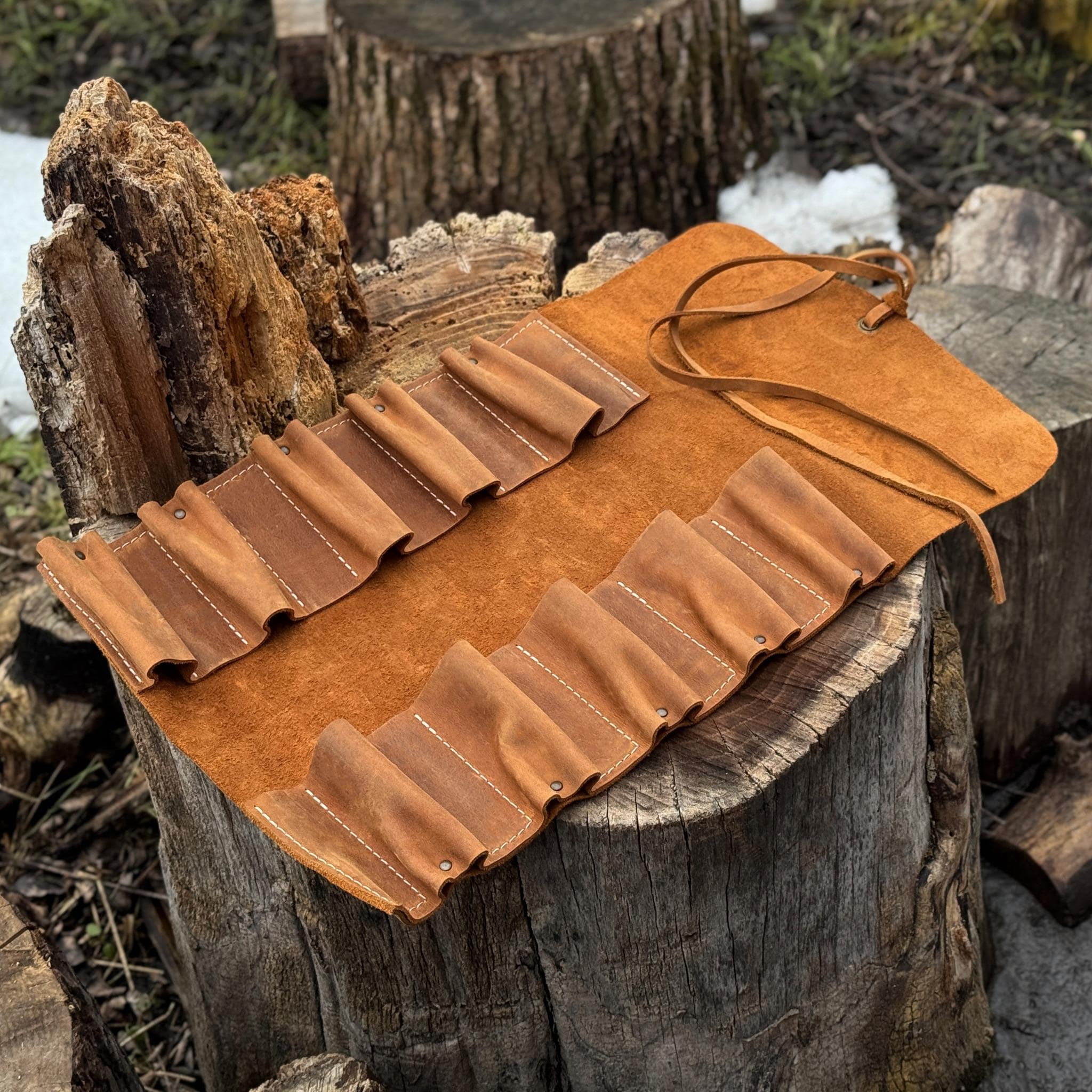 Universal Leather Tool Roll With 10 Pockets. Genuine Leather Crazy