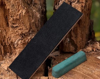 Leather Sharpening Strop with Polishing Paste. Handcrafted Honing Board for Knives, Chisels, Wood Carving Tools. Razor Edge Polishing.