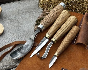 Hand Forged Spoon Carving Tool Set, Bowl Making knives 52100 Carbon Steel, Started kit