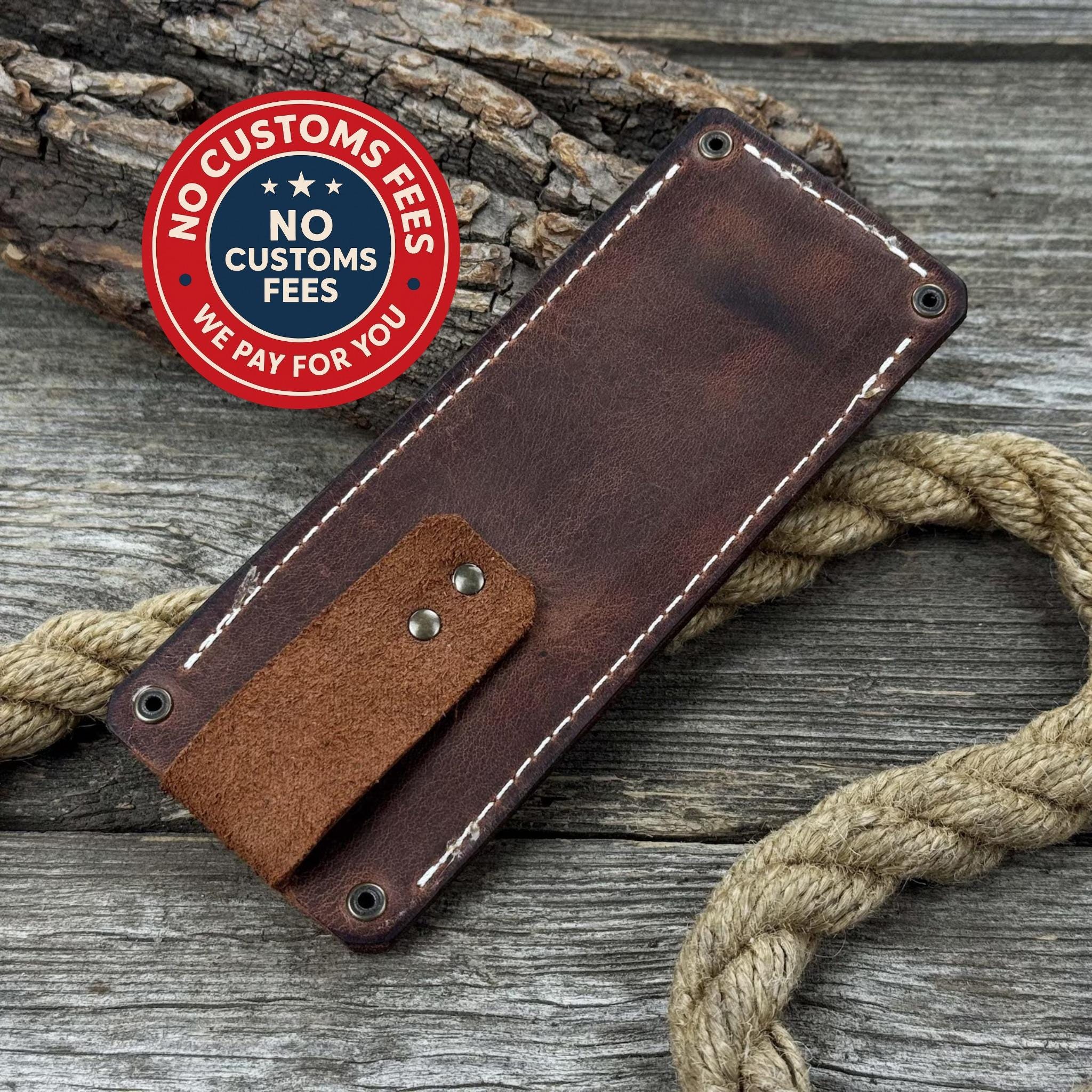 Universal Leather Knives Sheath with Belt Loop. Genuine Leather Crazy Horse. Sheath for Mushroom, Camping, Kitchen and Utility Knives.