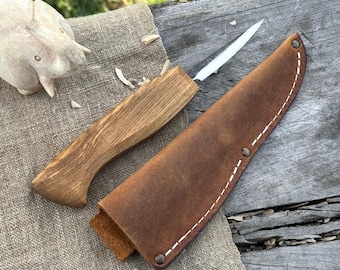 Small Sloyd Knife. Razor Sharp Blade. Hand Forged from Hardened Carbon 52100 Steel, Ergonomic Ash Handle. Wood Carving Knife. Whittle Knife