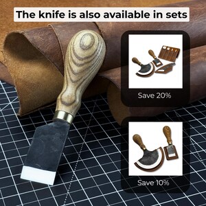 Flat Skiving Knife. Razor Sharp Blade. Hand Forged From Hardened Carbon 52100 Steel, Ergonomic Ash Handle, With Leather Sheath. Leather Tool image 10