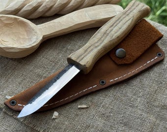 Sloyd Knife for Wood Carving, Carbon Blade, Ash Handle, Knife for Whittling, Spoon Carving
