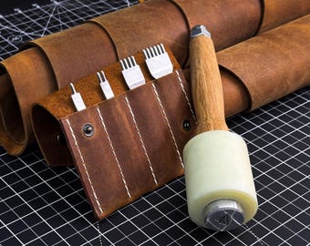 4 Diamond Pricking Iron Set and Nylon Mallet, Leather Tools, Saddle Stitching & Hole Punch Tools