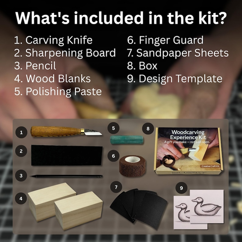 Wood Carving Kit for Beginners. Duck Carving Kit. Sharp Hand Forged Carbon Steel Knife. Carving Kit for Kids, Adults and Hobbies. Gift Son. image 2