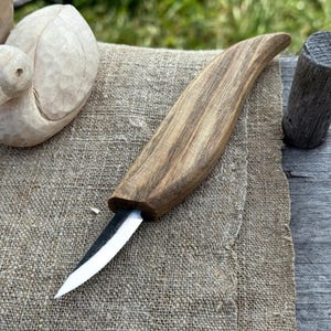 Hand-Forged Whittling Knife for Spoon Carving. Sharp Carbon Steel Blade, Ash Wood Handle. Knife for Detail Carving. Wood Carving Knife.