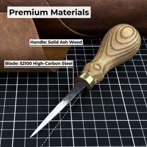Leather Awl. Sharp Needle. Hand Forged From Hardened Carbon 52100 Steel, Ash Handle. Stitching Awl, Leatherworking Awl, Leather Work Tool image 7