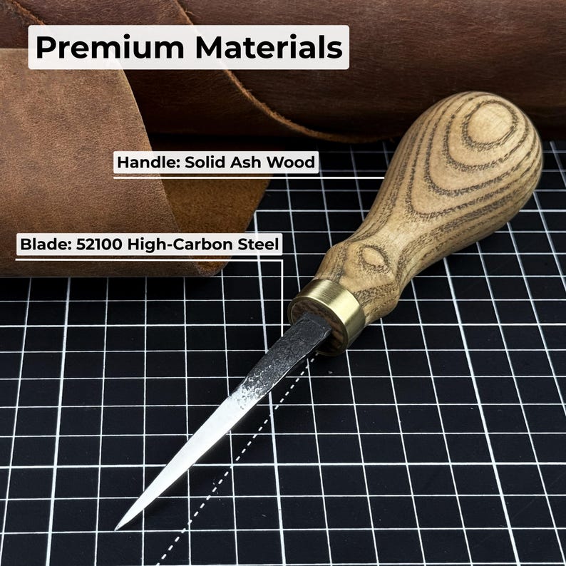 Leather Awl. Sharp Needle. Hand Forged From Hardened Carbon 52100 Steel, Ash Handle. Stitching Awl, Leatherworking Awl, Leather Work Tool image 7