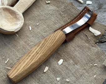 Carving Hook Knife. Razor Sharp Knife. Hand Forged from Hardened Carbon 52100 Steel, Ergonomic Octagonal Handle, with Sheath. Wood Carving