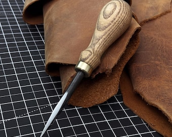Hand Forged Leather Awl, Saddle Stitching, Leather Sewing and Hole Making, Leathercraft Tool