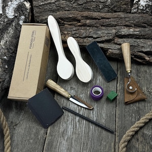 Wood Carving Kit for Beginners and Carvers. Sharp Carving Steel Blade, Ergonomic Handle. Hand Forged Carving Tools. Spoon Carving Hobby Kit.
