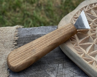Hand-Forged Bevel Edge Knife, Carbon 52100 Steel, Ash Handle, Knife for Whittling