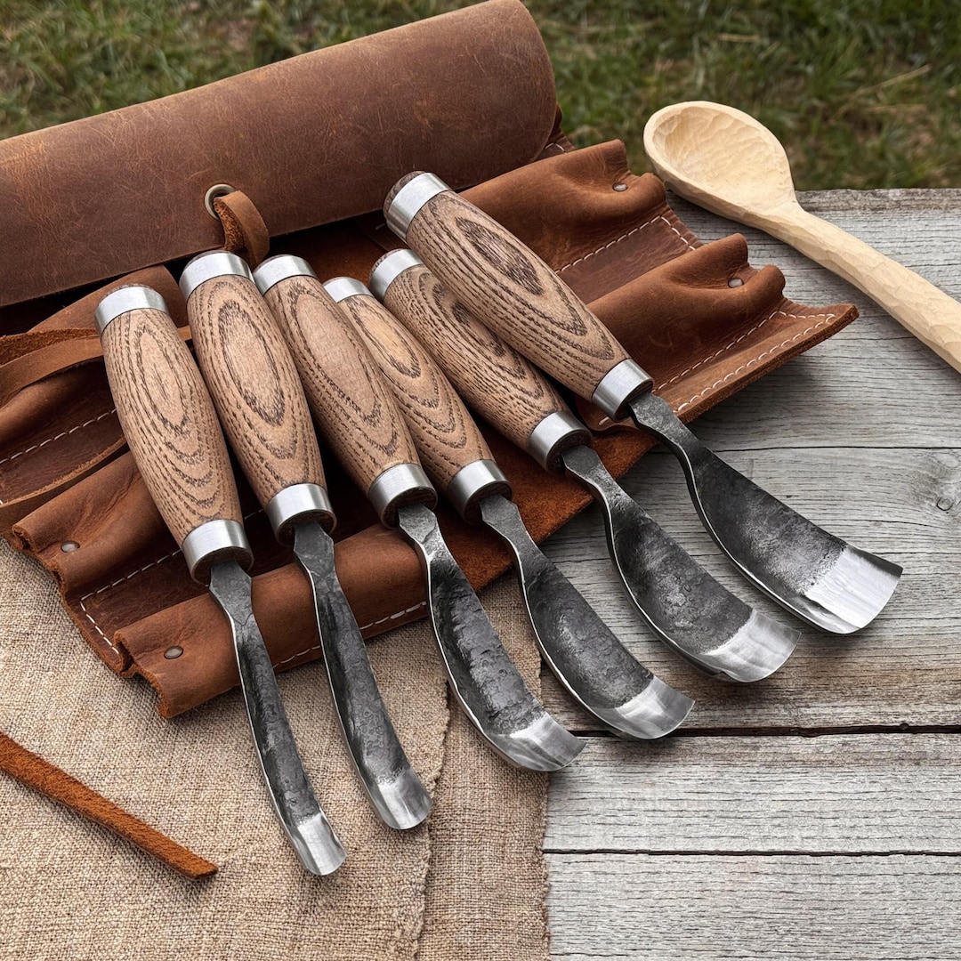 Bent Gouges, Hand-forged 52100 Carbon Steel, Spoon & Bowl Carving