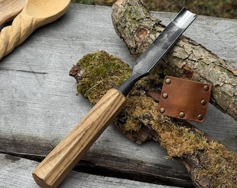 Hand Forged Wood Gouge, 52100 Carbon Steel, Spoon Carving Tool, Hollowing Gouge