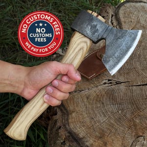 Carving Axe for Carving. Sharp Blade. Hand Forged from Hardened Carbon 52100 Steel, Ash Wood Handle, With Leather Sheath. Spoon Carving Ax.