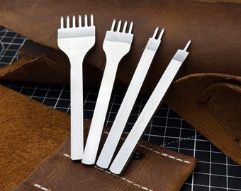 Conjunto de 4 peças de ferramentas diamantadas para artesanato em couro. Pontas de 1, 2, 4 e 6 mm. Aço premium, tamanho ergonômico, com estojo de couro. Ideal para presente.