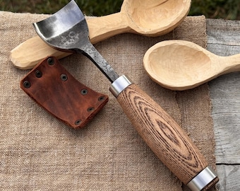 Hand-Forged Spoon Gouge – Sharp Wood Carving Bent Chisel, Carbon Steel Blade, Ergonomic Ash Handle – Ideal for Spoons, Bowls & Hollowing