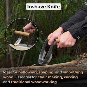 Inshave Knife (Drawknife), Sharp Carbon Blade, Ergonomic Ash Handles. Hand Forged Woodworking Tool image 7