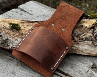 Leather Belt Mount for Axes and Hammers. Genuine Leather Crazy Horse. Handmade Leather Belt Pouch for Tools. Leather Tool Holder for Belt.