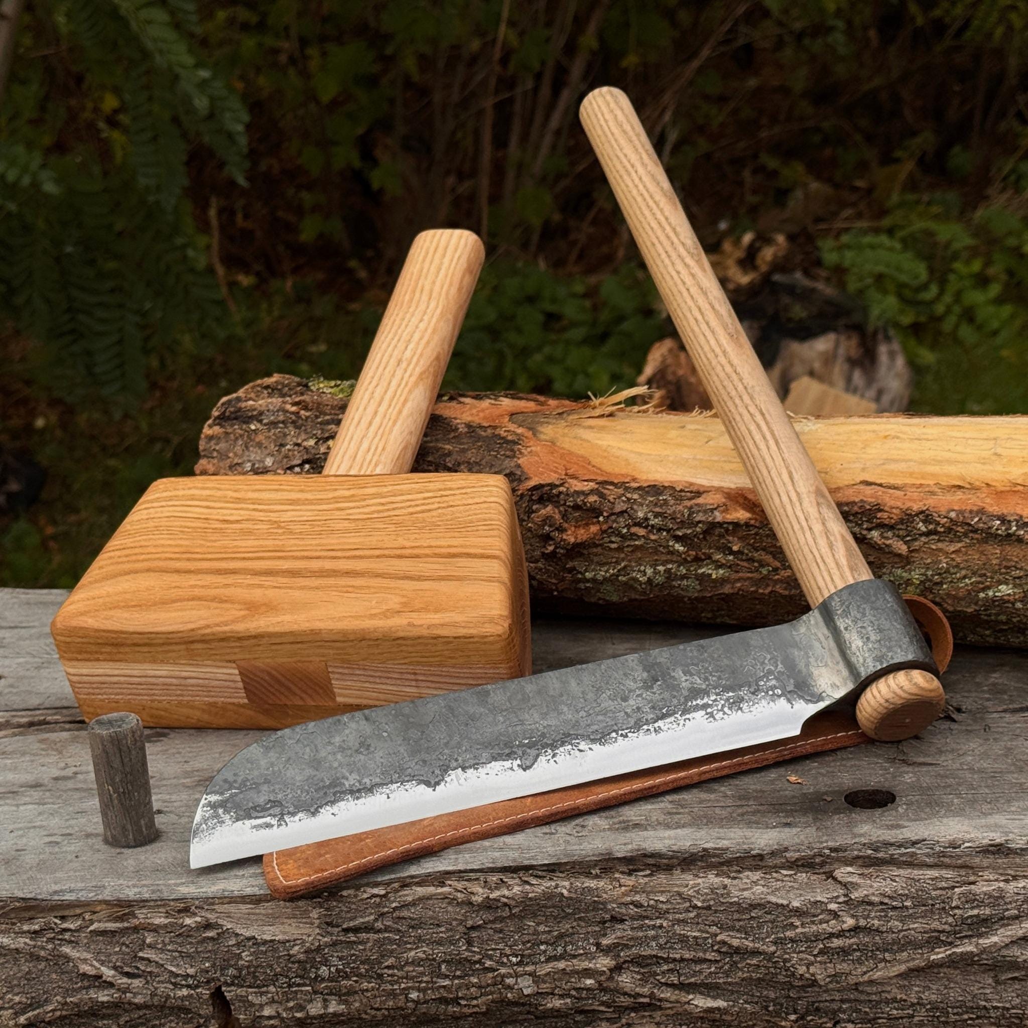 Splitting Froe and Wooden Mallet Set – Hand Forged Wood Splitter
