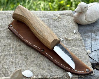Beginner Wood Carving Knife, Hand Forged 52100 Carbon Steel, Whittling Tool