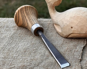 Hand-Forged Detail Palm Chisel. Carbon Steel Blade, Ash Handle. Wood Carving Chisel. Beginners Tool for Relief Work and Geometric Carving.