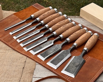 Hand Forged Wood Carving Chisels, 52100 Carbon Steel, Bevel Edge Chisels for Woodworking