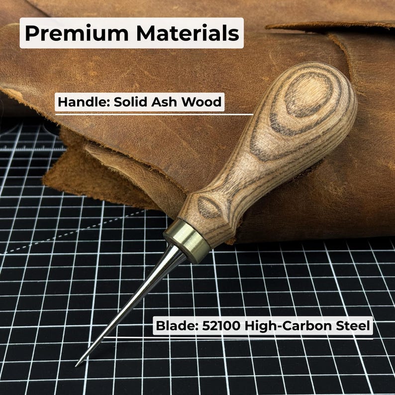 Leatherworking Awl, Sharp Needle. Hand Forged From Hardened Carbon 52100 Steel, Ash Handle. Leather Awl. Stitching Awl, Leather Work Tool image 7