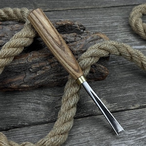 Hand-Forged V-Parting Chisel. 52100 Carbon Steel Blade, Ash Wood Handle. Wood Carving Chisel for Beginners. Sculptural Carving Tool.