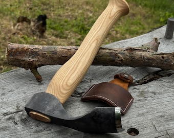 Hand Forged Woodworking Adze for Carvers, 52100 Carbon Steel, Ash Wood, Bowl Carving Tool