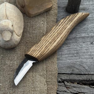 Beginner Carving Knife. Forged Carbon 52100 Steel Blade. Ash Handle. Leather Sheath. Sharp Whittling Knife for Detail and Geometric Carving