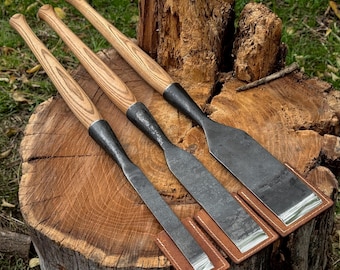 Hand Forged Slick Chisels, 52100 Carbon Steel, Large Chisels for Timber Framing & Joinery