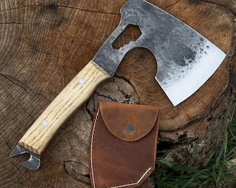Forged Camping Hatchet, Flat 52100 Carbon Steel, Bushcraft Axe for Outdoors and Wood Projects