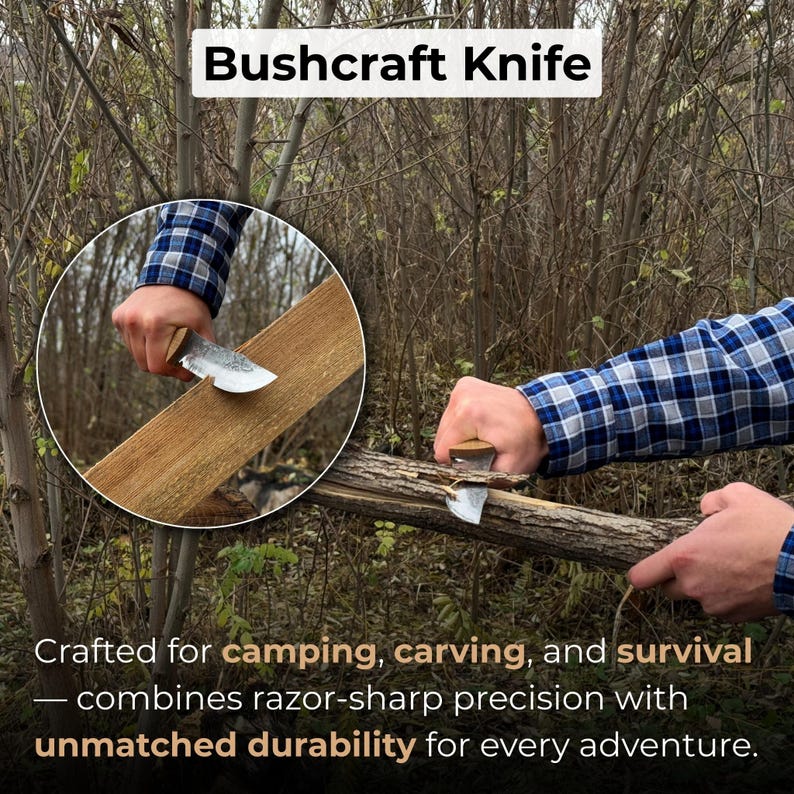 Bushcraft Knife, Hand Forged 52100 Carbon Steel, Camping Tool, Hunting Blade image 3