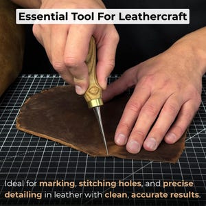 Leatherworking Awl, Sharp Needle. Hand Forged From Hardened Carbon 52100 Steel, Ash Handle. Leather Awl. Stitching Awl, Leather Work Tool image 2