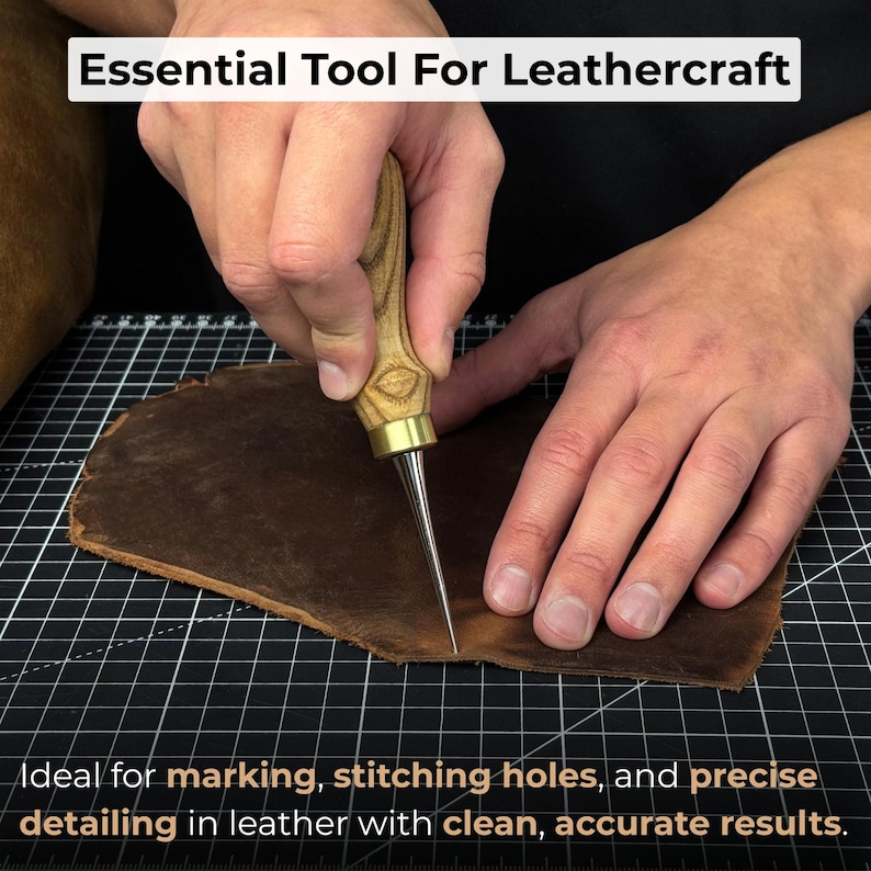 Leatherworking Awl, Sharp Needle. Hand Forged From Hardened Carbon 52100 Steel, Ash Handle. Leather Awl. Stitching Awl, Leather Work Tool image 2
