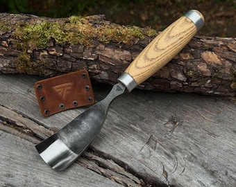 Spoon Carving Gouge, Hand Forged 52100 Carbon Steel, Wood Hollowing Tool, Bent Gouge