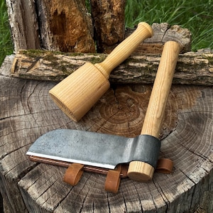 Small Wood Splitting Froe and Wooden Mallet Set for Woodworking, 52100 Carbon Steel