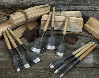 Forged Rounded Timber Chisels, 52100 Carbon Steel Blades, Woodworking Tools