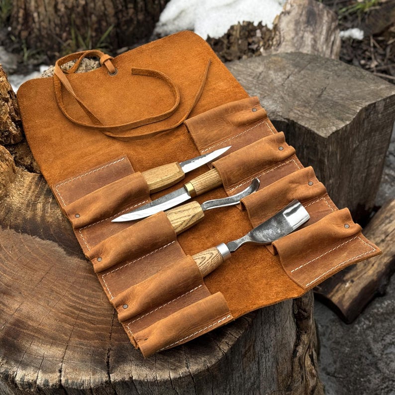 Genuine Leather Tool Roll with 8 Pockets. Universal Leather Crazy Horse. Tool Storage Bag. Roll for Chisels, Gouge, Knives and Garage Tools image 14
