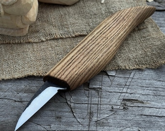 Hand-Forged Whittling Knife – 52100 Carbon Steel Blade with Ash Handle – Detail Carving Knife for Figures, Patterns & Chip Carving.
